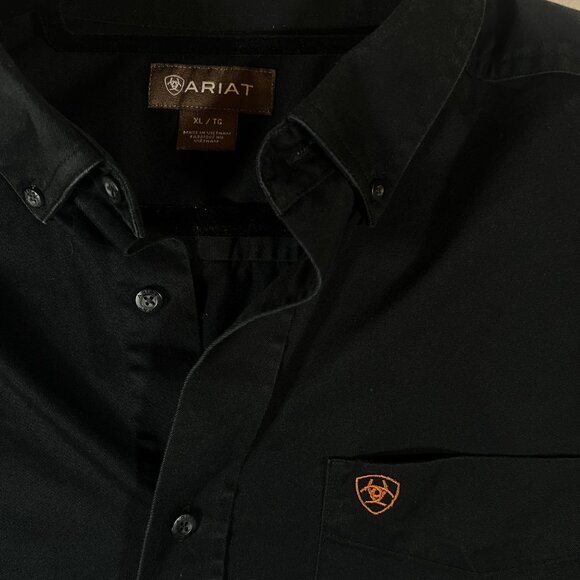 Ariat Mens Black Button-Down Long-Sleeve Shirt XL Cotton Blend Embroidered Logo - Picture 4 of 9